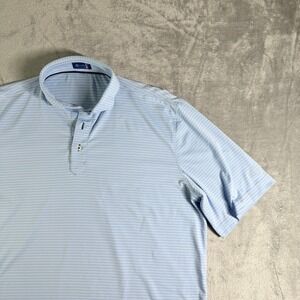 Stitch Golf Polo Shirt Mens M/L Light Blue White Stripe Short Sleeve Golf Logo